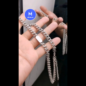 Glossy Square Stainless Steel Necklace Simple Hip Hop Cuban  Chain Kalung Anti Karat Lelaki Rantai Leher 圆方牌六面磨古巴项链