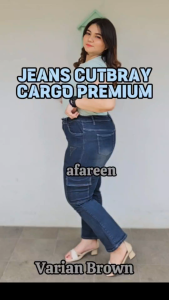 Afareen - Celana Jeans Cutbray Wanita Jumbo / Celana Jeans Cutbray Cargo Plus Size 35-42