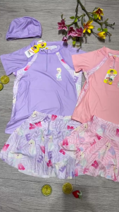 Đồ bơi bé gái 2 mảnh quần váy áo phủ bụng ngắn tay có khóa kéo kín đáo đủ size từ 18kg đến 42kg BINSPORTS BB119
