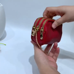 HANKE Womens Wallet 3 Zipper Compartment Coin Purse Wallet with Ring Chain Decor