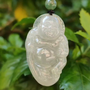 Semi Icy Milo Buddha Natural Type A Jadeite Pendant with certificate weighs 13.87 grams 44.2 * 26.5 * 8.1 mm milo represent The strength that can tolerate the things of the world represents the mind that can solve a thousand sorrows (pendant85)