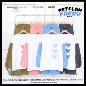 COD Setelan Atasan Kaos Motif Cantik & Celana Panjang Polos Anak Perempuan 8-13T Faeryy Vol2 Set