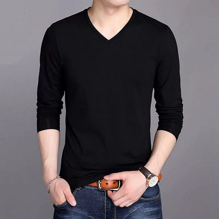 V neck long outlet sleeve t shirts men's