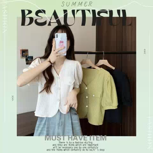 Sheii รุ่นฮอด เสื้อเบลาส์แฟชั่น สำหรับคุณผู้หญิง คอวี ผ้านิ่มใส่สบาย แมทช์ลุคไหนก็น่ารักสุดๆ ใส่ได้ทุกเทศกาลเลยน้า แต่งกระดุมด้านหน้า รีบสั่งก่อนหมดนะคะซิส