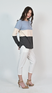 QUEENTIN Kaos Multi Colour Wanita 0403 Stretch Snowy Rib Knit Polos Kombinasi Lengan Panjang