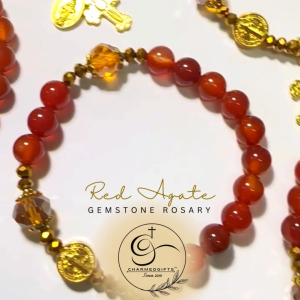 [Mycharmedgifts] Red Agate Semi-Precious Gemstone Rosary Bracelet