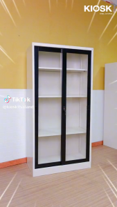 [จัดส่งพร้อมติดตั้งฟรี] ตู้บานเลื่อนกระจกสูง พร้อม 3 แผ่นชั้นปรับระดับได้ และกุญแจ แผ่นชั้นปรับความสูงได้