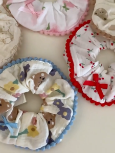 Cột tóc Scrunchies vải họa tiết viền bông dễ thương nhiều màu sắc xinh xắn dành cho nữ S38
