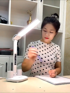 Vimite LED Smart Digital Display Touch Screen Desk Lamp Dimming Color Adjustment Anti-blue Light No Flicker For Study Student Bedroom Research Lamp Desk Lamp Rechargeable Reading Lamp With Pen Fan Dolder 2 Heads 180° Rotation 3 Light Color Give Charger