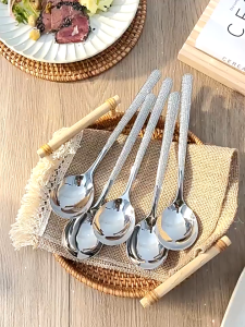 Thìa inox muỗng chất liệu không gỉ  sáng bóng có cán cầm dài muỗng ăn súp đầu tròn