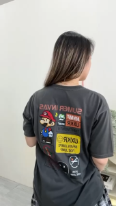 CAROTYLES S Kaos Couple Keluarga MARIO GARIS Wanita Lengan Pendek Katun