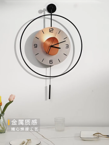 Creative Pendulum clock Metal black round large wall clock Modern Nordic living room digital clock
