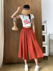 Quick drying womens high waisted pleated wide leg loose casual pants
