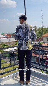 SENDANG BATIK Kemeja Hem Batik Pria Baju Laki-Laki Slimfit Full Lapis Furing Erro Lengan Panjang Motif Dewangga Abu Hijau Baju Lebaran Kekinian