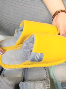 Corduroy warm cotton slippers anti slip silent proof Indoor home slippers for men and women