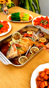 Microwaveable Baking Dish Inox With Lid Tray Oven Bakeware Pan Rectangular 2.2L With Handle