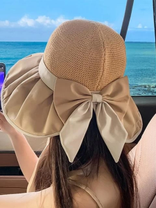 RUIMO Topi C-23 Pita Musim Panas Anti Sinar UV dengan Ujung Bulat dan Hiasan PITA- Fashion Wanita