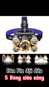 Đèn Pin Siêu Sáng Đội Đầu 5 Mắt Phiên Bản Mới Bóng To Hơn Sáng Hơn Tặng Kèm Cáp Sạc den pin sieu sang đèn pin siêu sáng den pin
