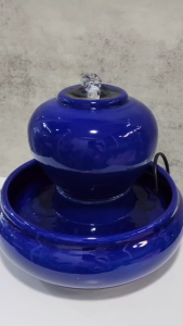 น้ำพุฮวงจุ้ยเซรามิคโอ่งน้ำล้นในชุดพร้อมปั๊มน้ำ สีน้ำเงิน