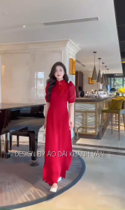 Áo Dài Nữ Truyền Thống Lụa Tây Thi Tay Thun Bồng Phối Tơ Đính Hoa Trẻ Trung Nhiều Màu (MD02) - Áo Dài Khánh Vân