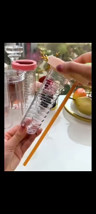 Botol Infused Water 700 ML Transparan Dengan Sedotan Portable