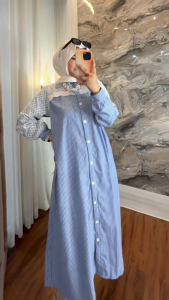 Gaudi Midi Dress Katun Salur Brokat Adem Gamis Terbaru 2024 Kekinian Gamis Lebaran Murah BISA COD