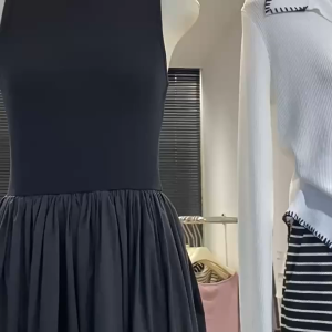 Dress Rompi Hitam Gaun Tanpa Lengan untuk Wanita Rok Panjang Suspender Baru Musim Panas 2024