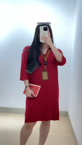 4958 Vesy V-Neck Collar Knit Midi Dress | Dress Wanita Knit