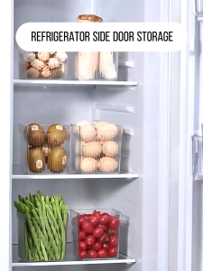 2Pcs Transparent PET Plastic Refrigerator Side Door Food Storage Multipurpose Fridge Organizer Basket Box