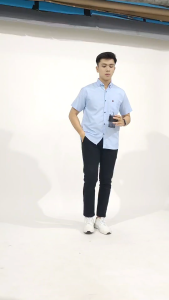 Gdistro Kemeja pria polos lengan pendek warna Soft blue Baju atasan Laki laki dewasa Terbaru 2025