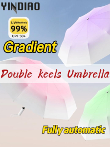 YINDIAO Automatic Umbrella 24 Ribs Gradient Color Double keels Bone Anti-ultraviolet Sunscreen Automatic Umbrella Anti-storm Large Rain Folding Umbrella Parasol