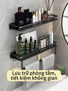 Giá để đồ nhà tắm đa năng tiện lợi giá để đồ bằng nhôm kim loại không rỉ không bong tróc sơn không cần khoan lắp chịu lực tốt