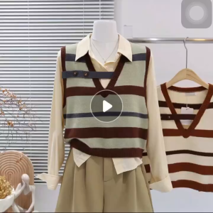 Korean Stripe Wool Knit Vests Tops Knitted Tanks Tops Chic College Students Tops Casual Knit Shirts Tops Summer Top High Quality