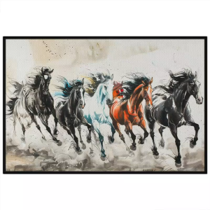 Tranh phong thủy mã đáo thành công 5 con ngựa đón phi tranh treo tường dán tường hút tài lộc công danh.CGI-725