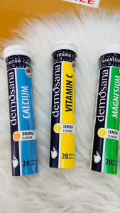 Demosana Calcium (1หลอด/20เม็ด) ผลิตภัณฑ์เสริมอาหาร แคลเซียม แบบเม็ดฟู่ รสส้ม บำรุงกระดูก (Made in Germany)