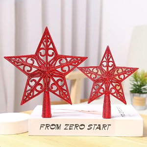 20CM Christmas Tree Topper Star - Glittering Red/Gold Holiday Decoration for Xmas Tree Tabletop or Mantel