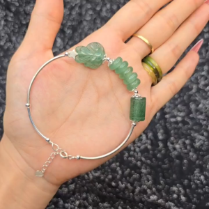 Q272 Lắc bạc lu thống ngũ điếu hồ ly Thạch Anh Dâu Xanh freesize cho Mộc và Hỏa - Phong Thủy TUDO