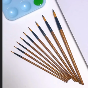 Cọ vẽ đầu tròn vàng thân gỗ nhiều kích thước vẽ màu nước màu acrylic sơn dầu...