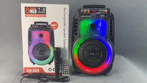 ลำโพงบลูทูธ CH-859 ลำโพง+ไมค์โครโฟนมีสาย พร้อมกับรีโมทควบคุม เบสแน่น เสียงดีมาก มีไฟLED หน้าดอกลำโพง