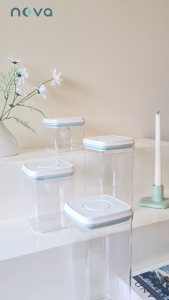 NOVA รุ่น SQCW (สีใส ฝาขาว) กล่องเก็บนมผงสูญญากาศ ป้องกันความชื้น มด แมลง สำหรับใส่นมผง ขนม อาหาร