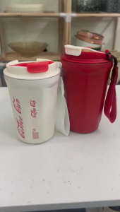 Stylish stainless steel insolated flask cup with cover and handle strap