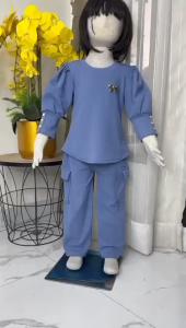 Baju Setelan Anak Perempuan Kekinian Korean Style Usia 3 - 12 Tahun Bahan Knit Import Celana Cargo Set Jumbo Anak Set Anak Tangung Oversize - COD