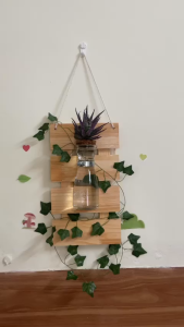 Khung gỗ treo tường kèm lọ cắm hoa thủy tinh miệng loe cực xinh / lọ hoa LOE treo tường trang trí tặng đèn nháy