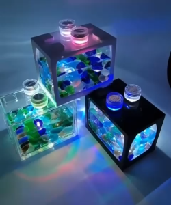 Betta fish Mini Aquarium Fighting Cylinder Rumble LED Building block fish tank Spider Marimo Fish Breeding Box