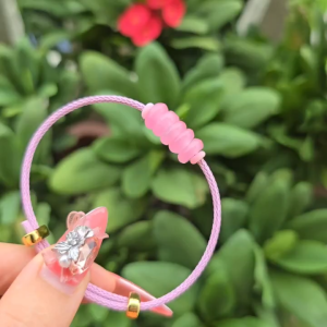 Q673 Vòng ngũ điếu Cẩm Thạch Hồng dây cáp cho Hỏa và Thổ - Phong Thủy TUDO