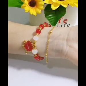 Chuỗi Hạt Đeo Tay Bình An Màu Đỏ 2 Vòng Tròn Đan Nhau Vòng Đeo Tay Ngọc Bích Retro Thu Hút Tốt May Mắn