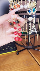 Bông tai ngọc châu đỏ xinh xắn BI431 đính đá - bông tay nữ kiểu bông tai nữ dài đeo bông nữ đôi bông bông tai dài dự tiệc hoa tai mạ vàng 18k earrings for women  BSTKD - [NaLa Shop]