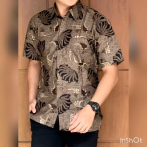 Terbaru baju batik pria lengan pendek hem batik seragam kantor lawasan coklat motif terbaru