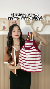 Ninabobo BR178 Tanktop Crop Top Salur Garis Striped Pakaian Dalam Wanita Sport Bra Busa Tangtop Basic Katun
