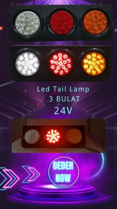 24V LED 3 BULAT Lampu Belakang/Brek/Isyarat/Undur Lori Treler Trak Bas
